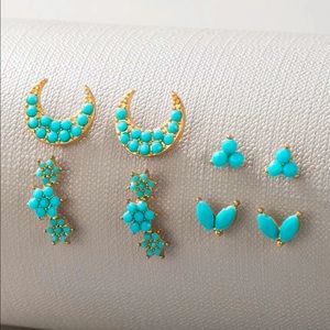4 Pairs of Moon Design Turquoise Earrings in GOLD Tone